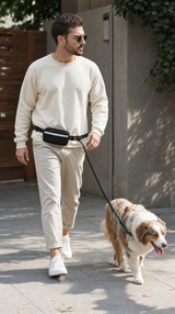 Hombre paseando a su perro con la correa manos libres TovaWear